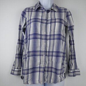 Treasure & Bond Button Up Shirt White Blue Plaid Long Sleeve Girls 14 Cotton Top
